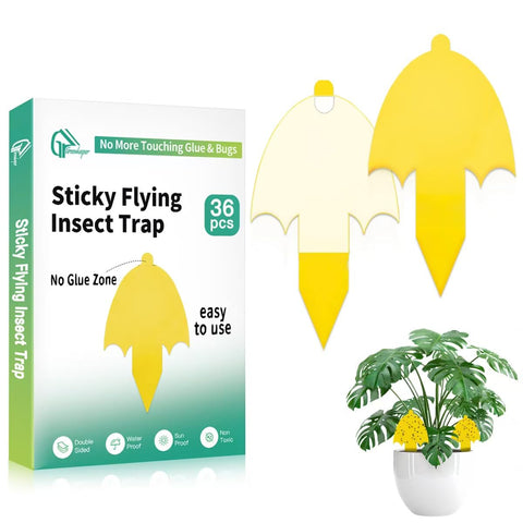 Greenkeeper Ver 2.0 yellow gnat traps umbrella closeup attract pests safely