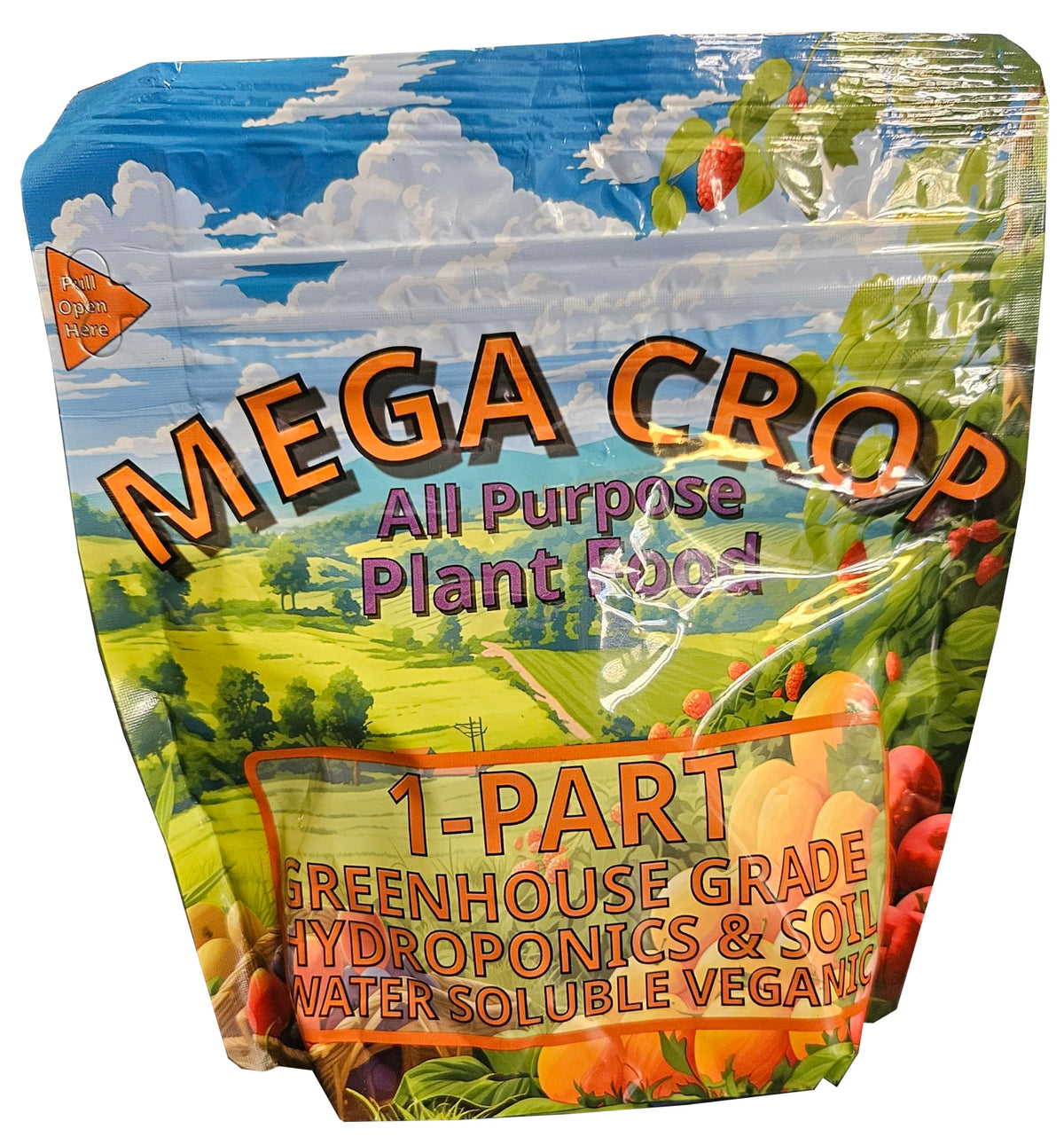 Greenleaf Nutrients Mega Crop base nutrient bottle for strong growth.