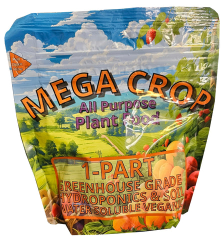 Greenleaf Nutrients Mega Crop base nutrient bottle for strong growth.