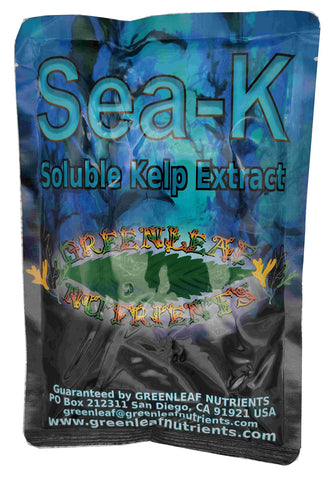 Greenleaf Nutrients Sea-Kelp powder bag shown for robust plant growth and soil vitality