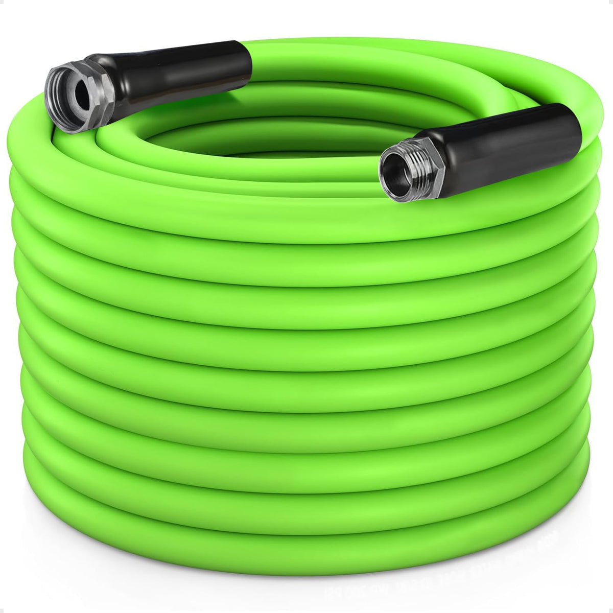 Greenleisure heavy-duty garden hose 200ft coiled for easy storage and quick watering.