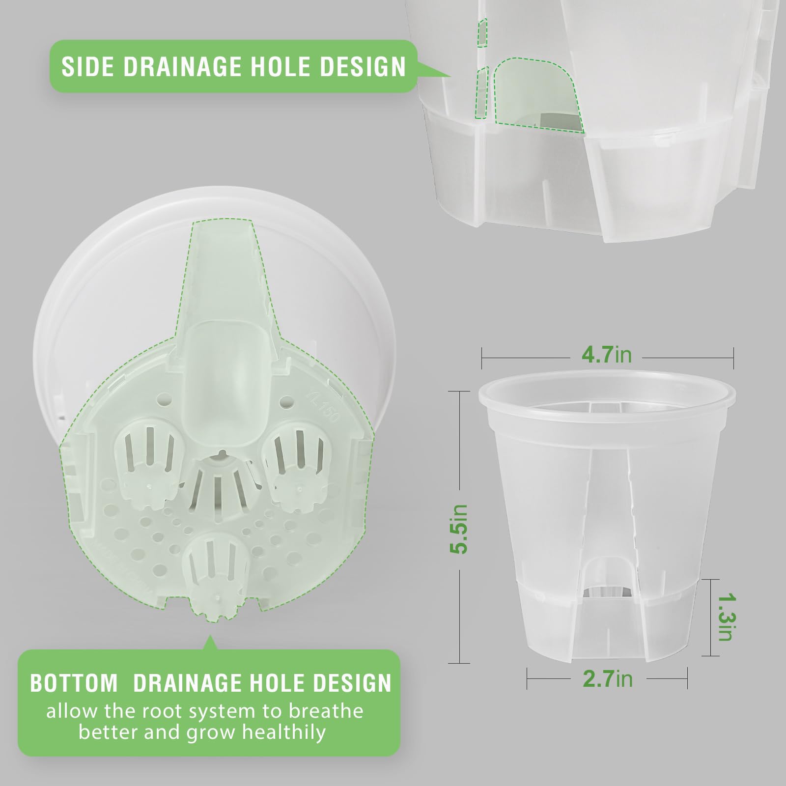 GREENPARA pot features airflow holes to improve drainage and root health.
