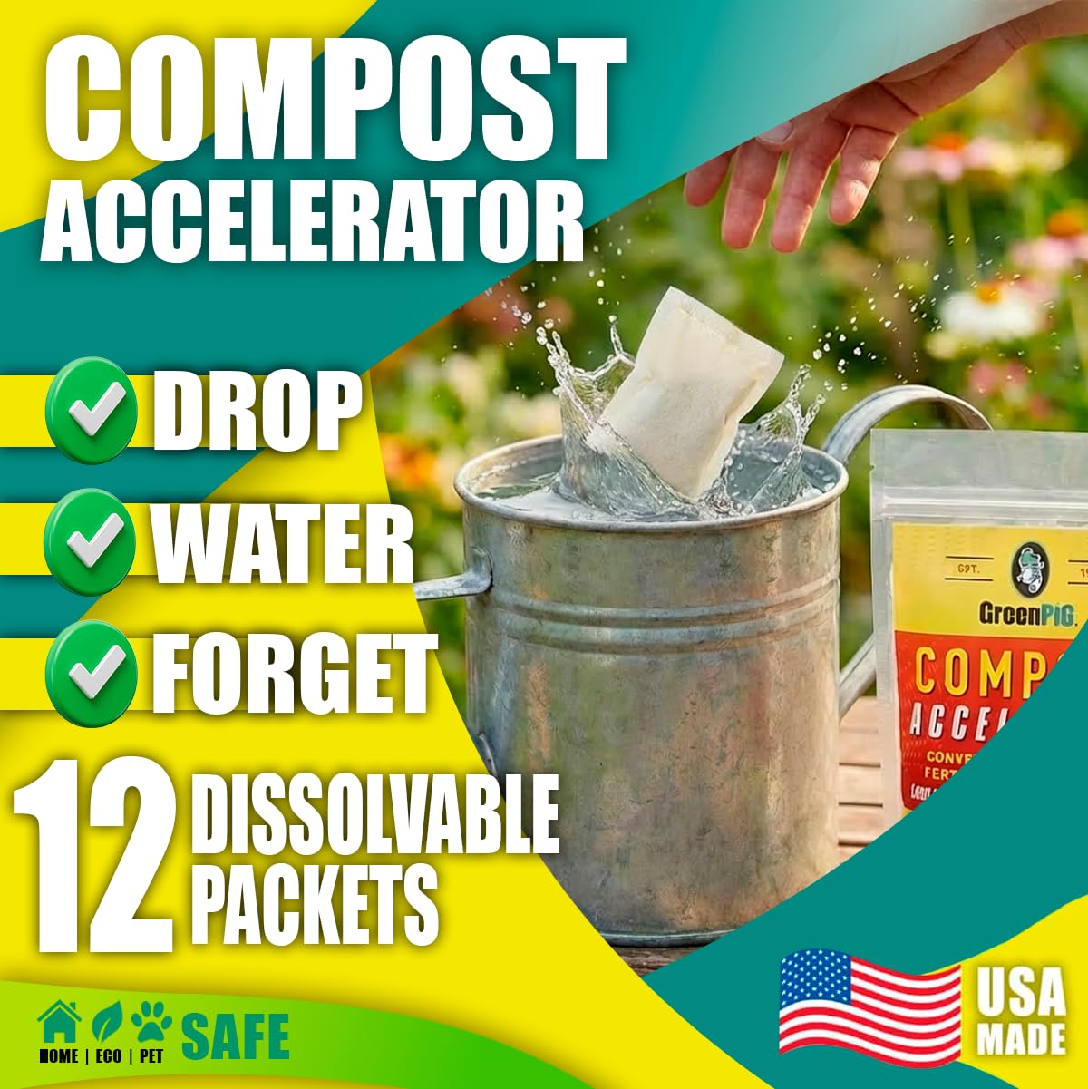 GreenPig compost-pile-application shows the solution poured over yard waste.