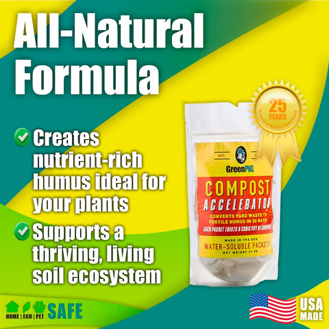 GreenPig dissolvable packets dissolve in water to activate bacteria for faster composting.