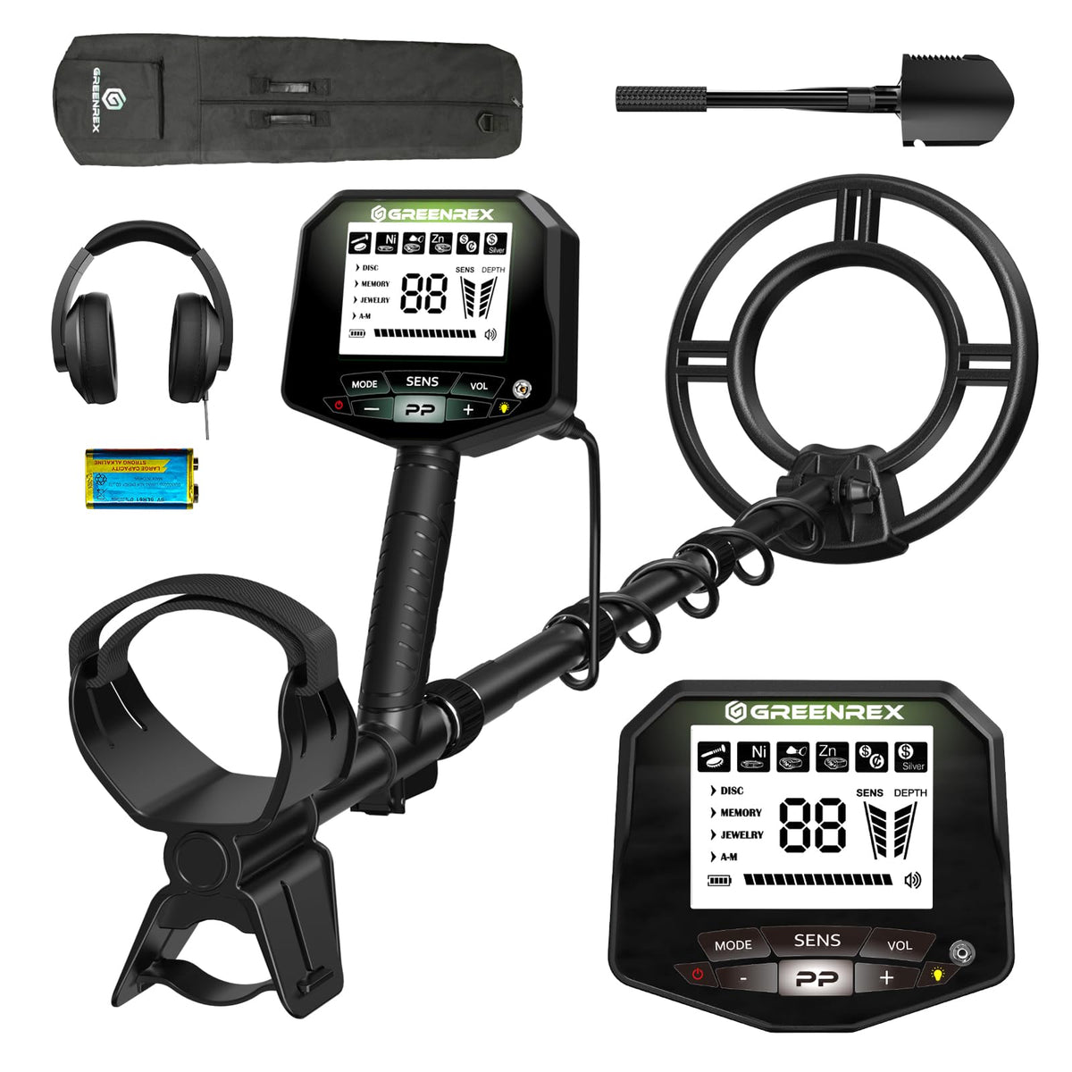 GreenRex metal detector control panel with large LCD for quick readings