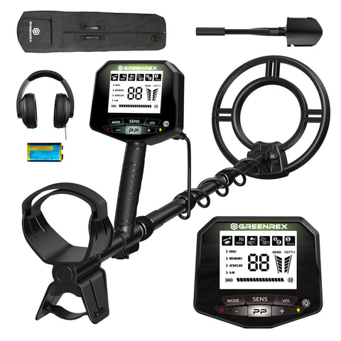 GreenRex metal detector control panel with large LCD for quick readings