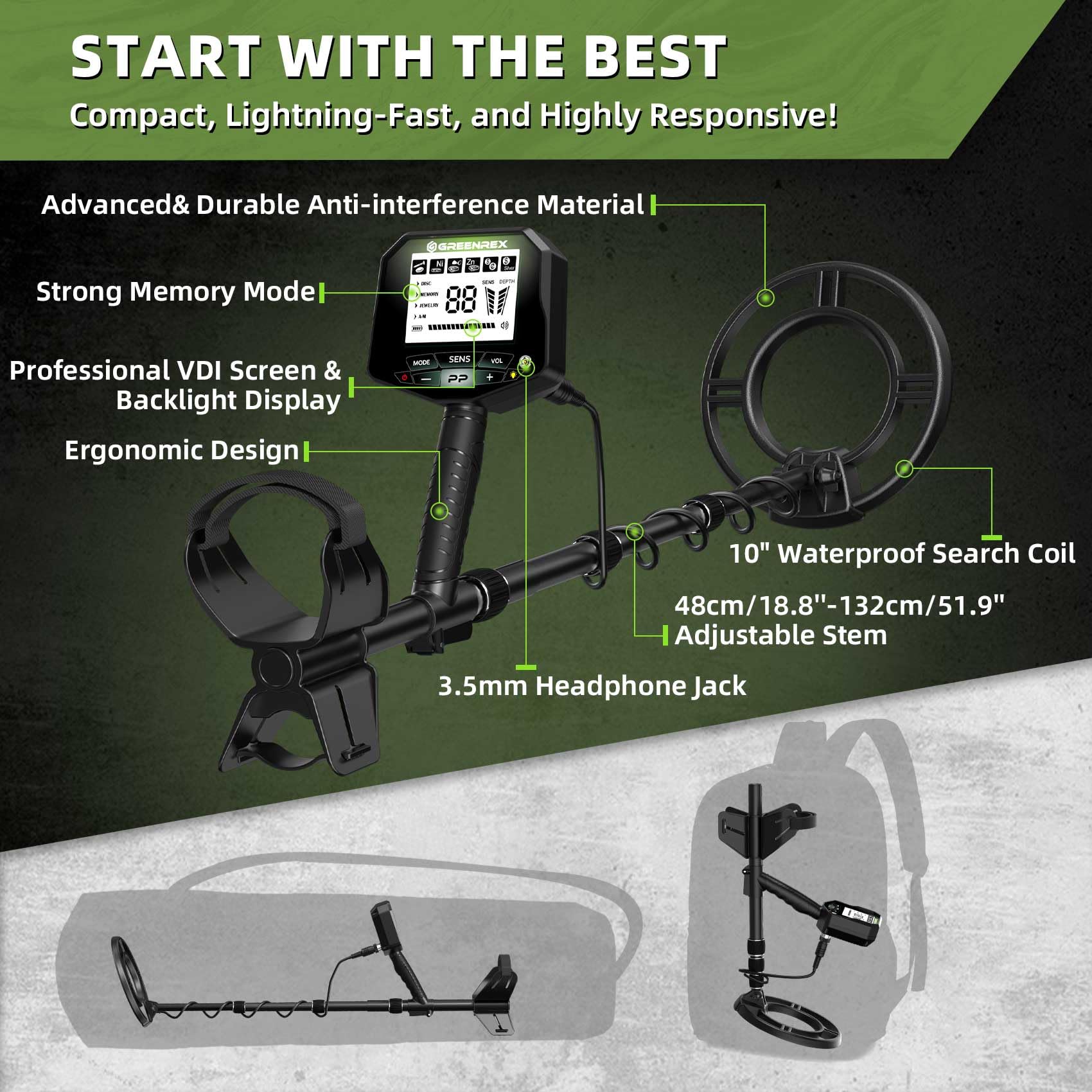GreenRex IP68 coil waterproof for beach and shallow-water searches