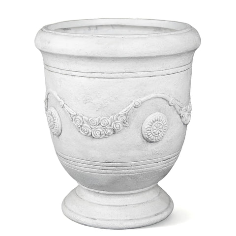 Greens Word urn planter on sunny front porch enhances curb appeal