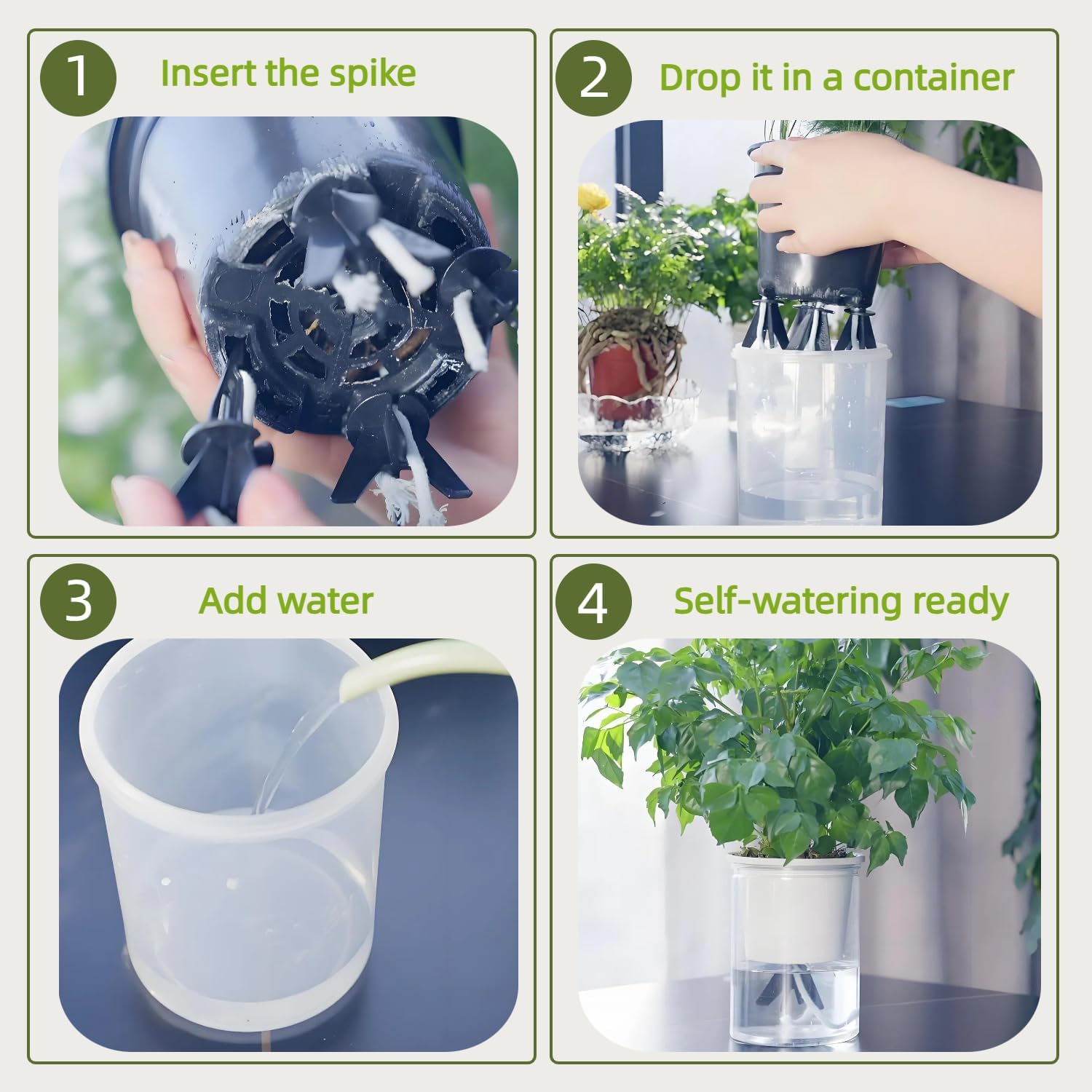 GreenShip spikes inserted into a grower pot for reuse-friendly watering