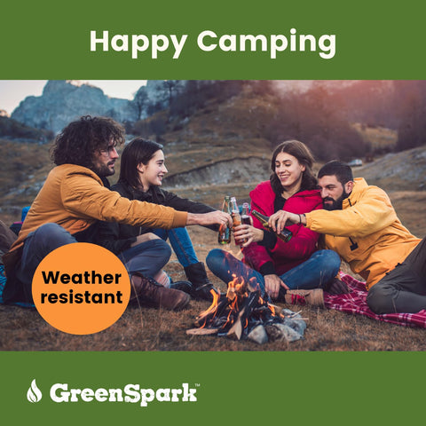 GreenSpark camping essentials in use for quick fires at the campsite.