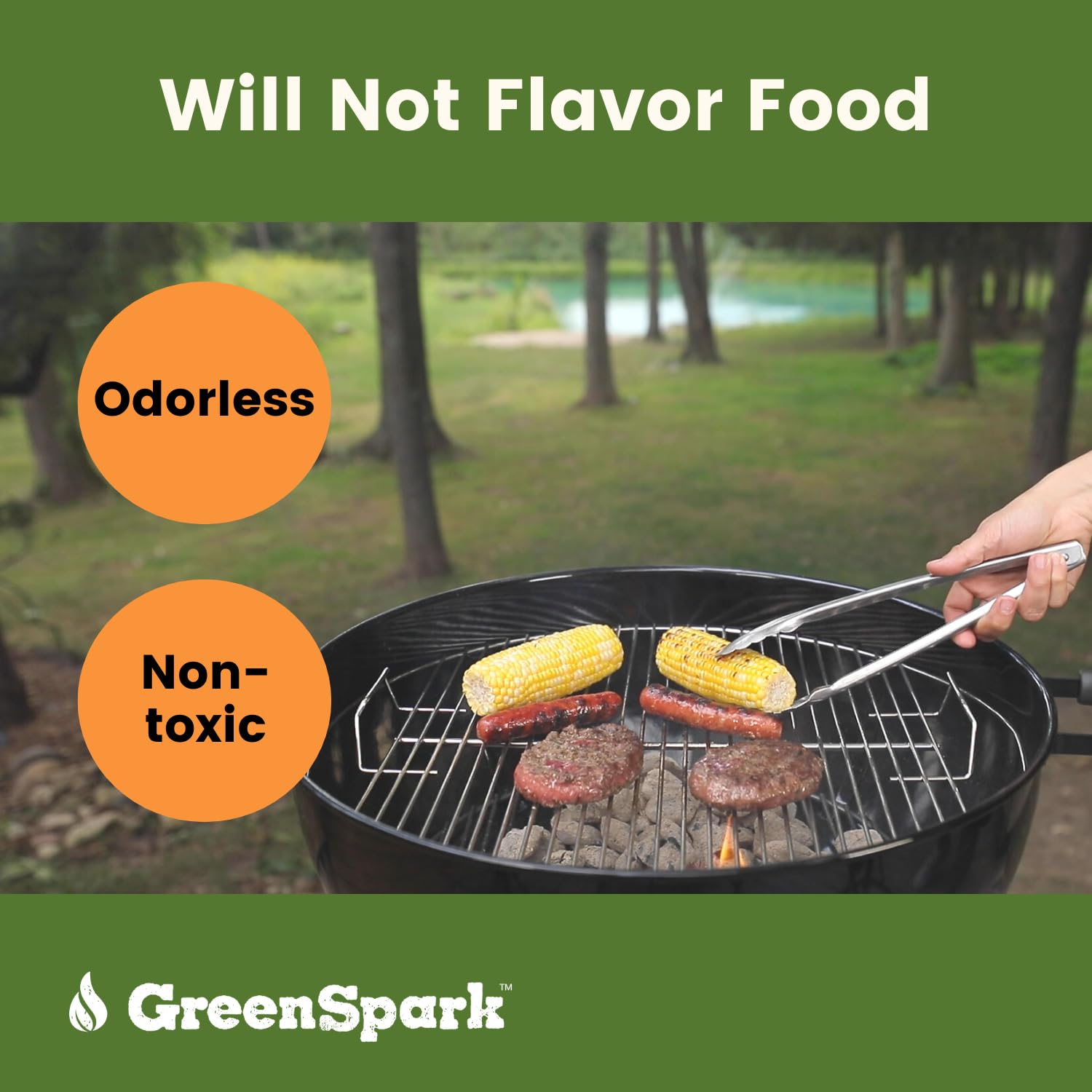 GreenSpark odorless fire starters preserve flavor while starting charcoal or wood fires.