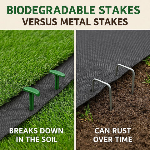 GreenStake turf stake supports turf installation and keeps it in place.