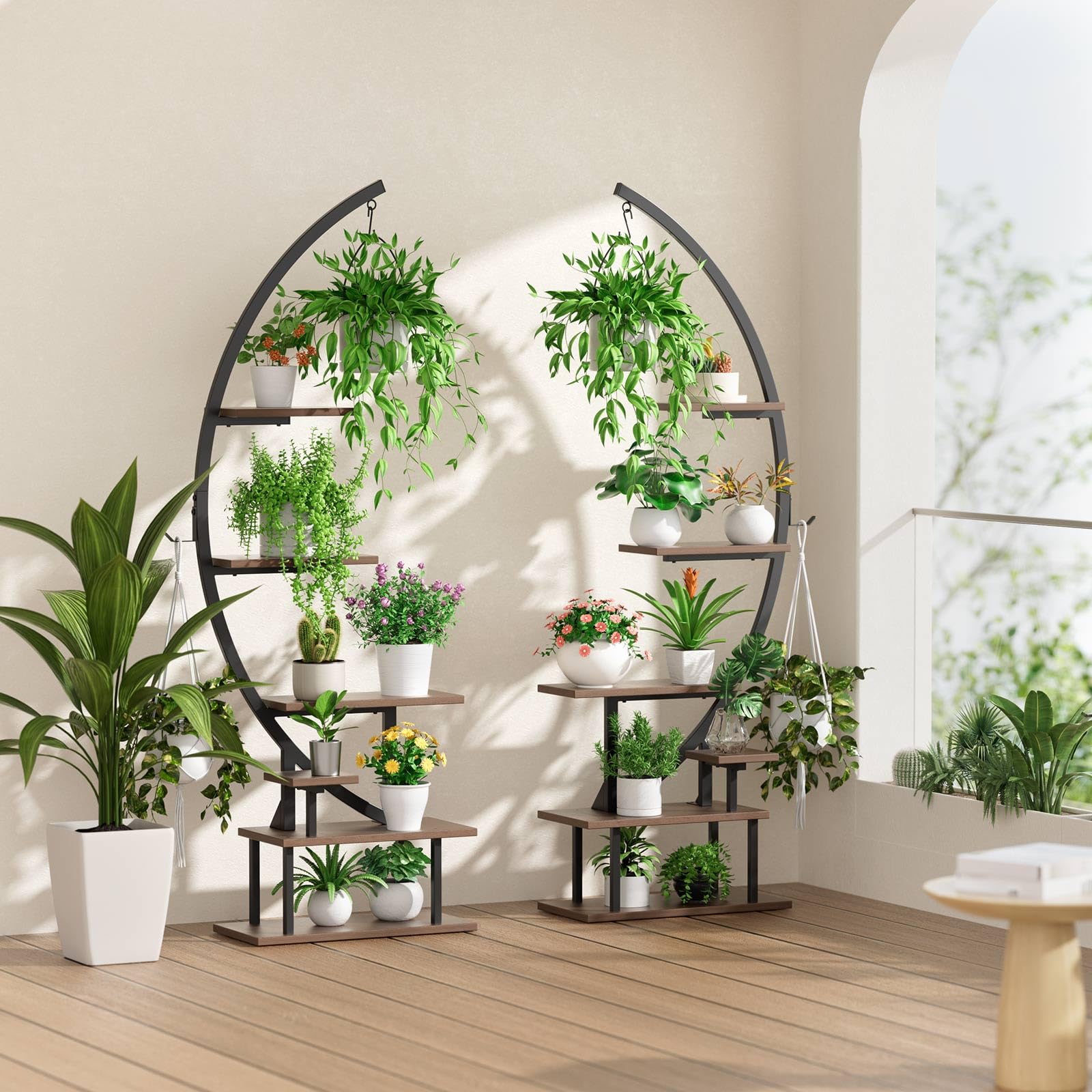 Greenstell grow lights dual-head with 360-degree rotation illuminate each plant shelf.