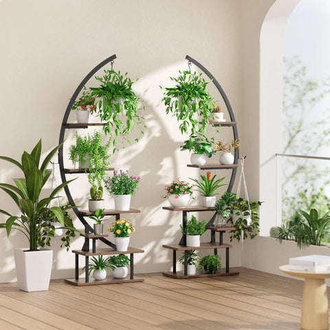 Greenstell grow lights dual-head with 360-degree rotation illuminate each plant shelf.