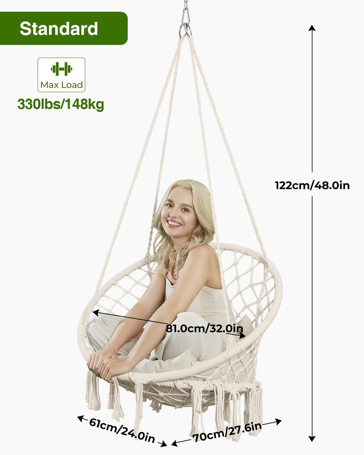GREENSTELL boho hammock chair in a cozy indoor setting for reading and lounging.