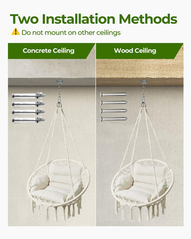 Greenstell Hammock Chair ceiling mount options enable easy installation.