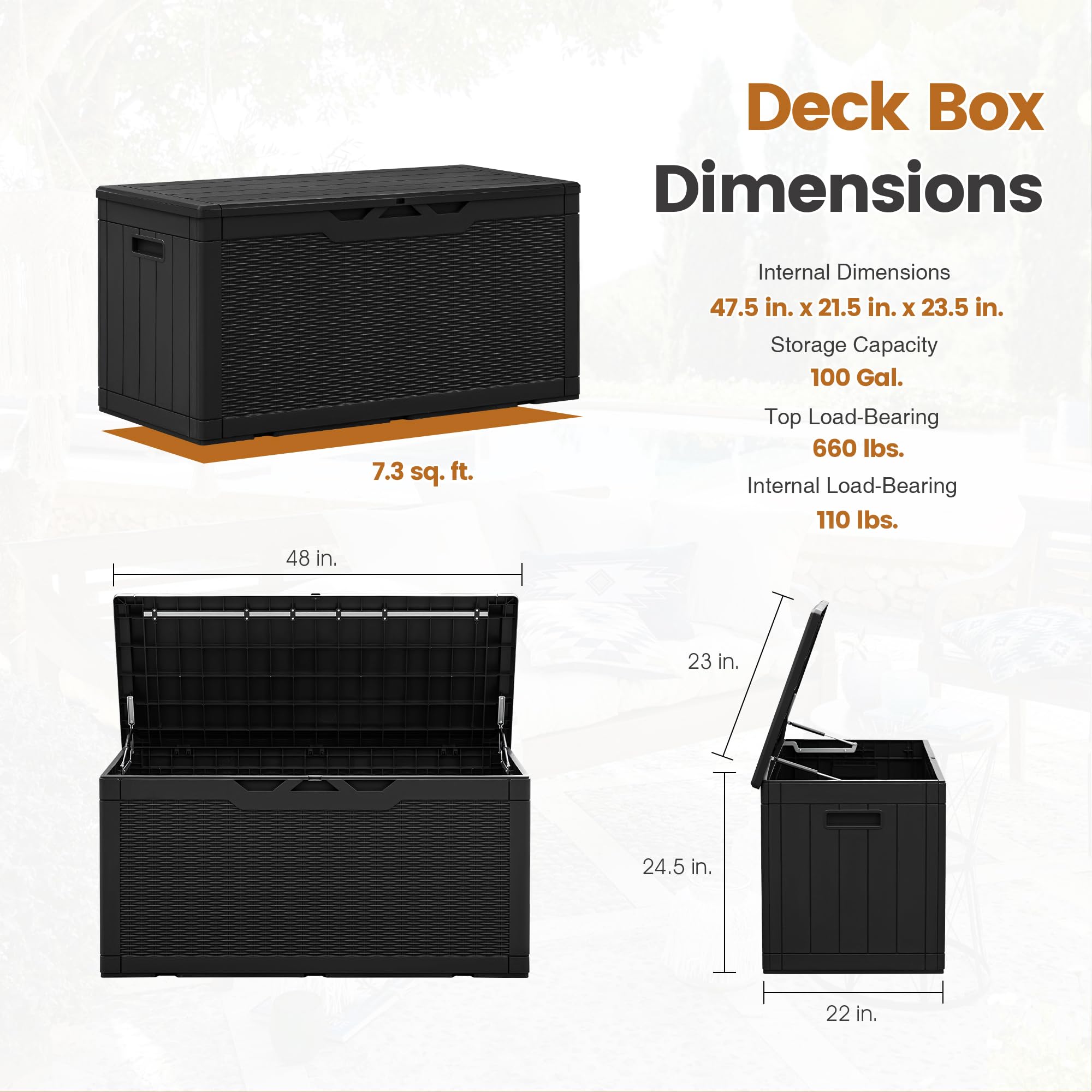 Greesum black outdoor storage box protects items from sun and rain