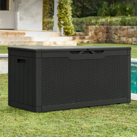 Greesum lockable outdoor storage keeps cushions and pool supplies secure