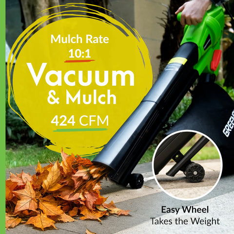 GreenSweep adjustable speed control adapts airflow for precise yard tasks.