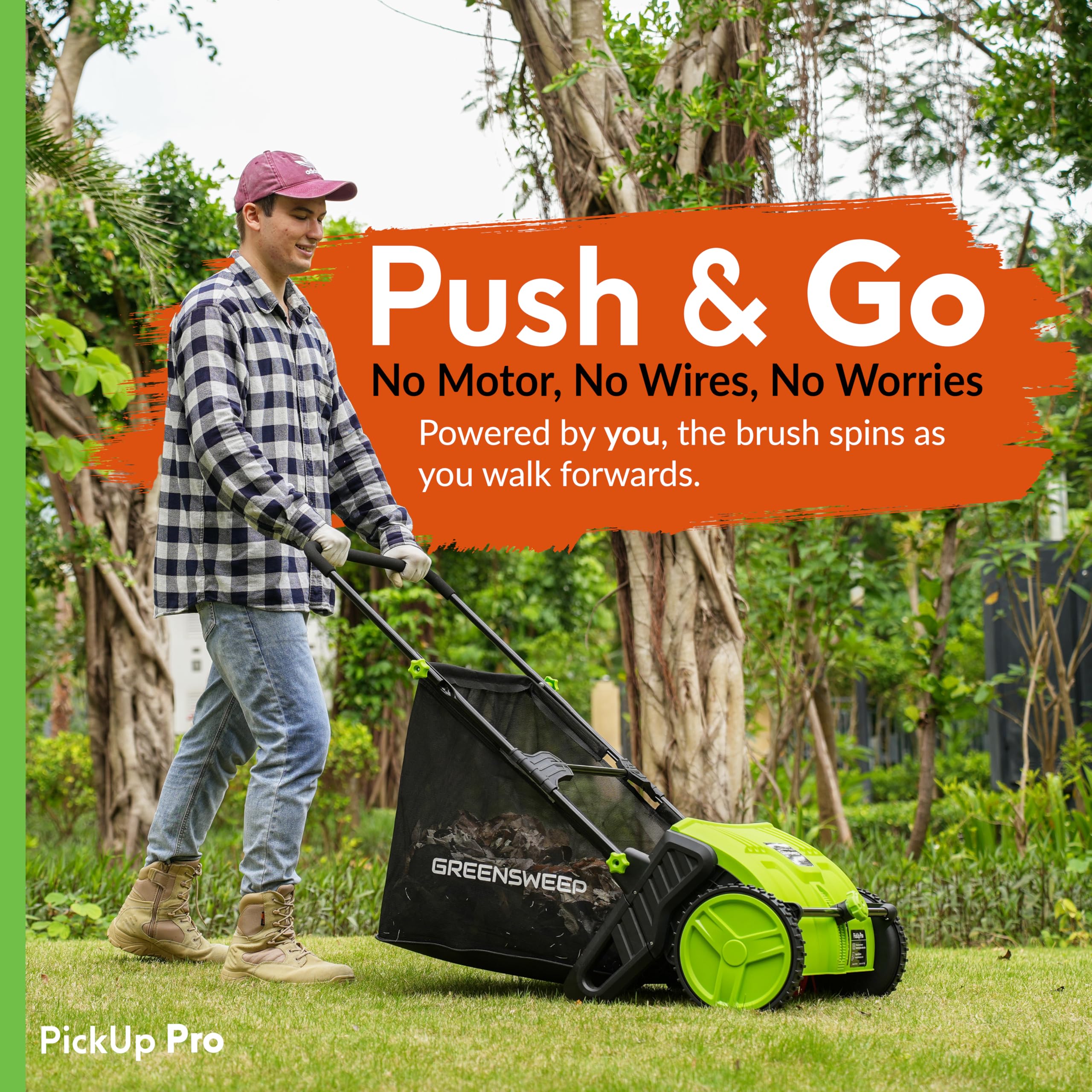 GreenSweep Pickup Pro 2 barbed brush in motion sweeping clippings