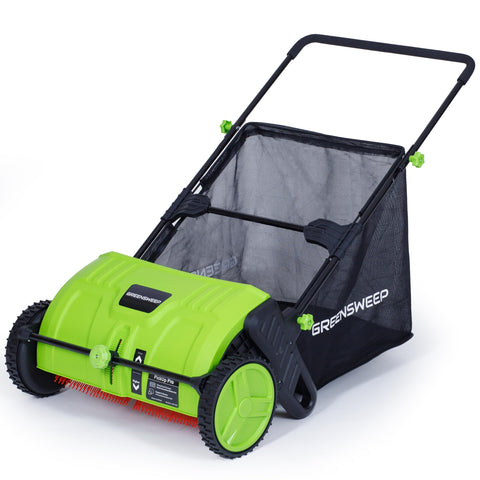 GreenSweep Pickup Pro 2 front view clearing leaves on a lawn