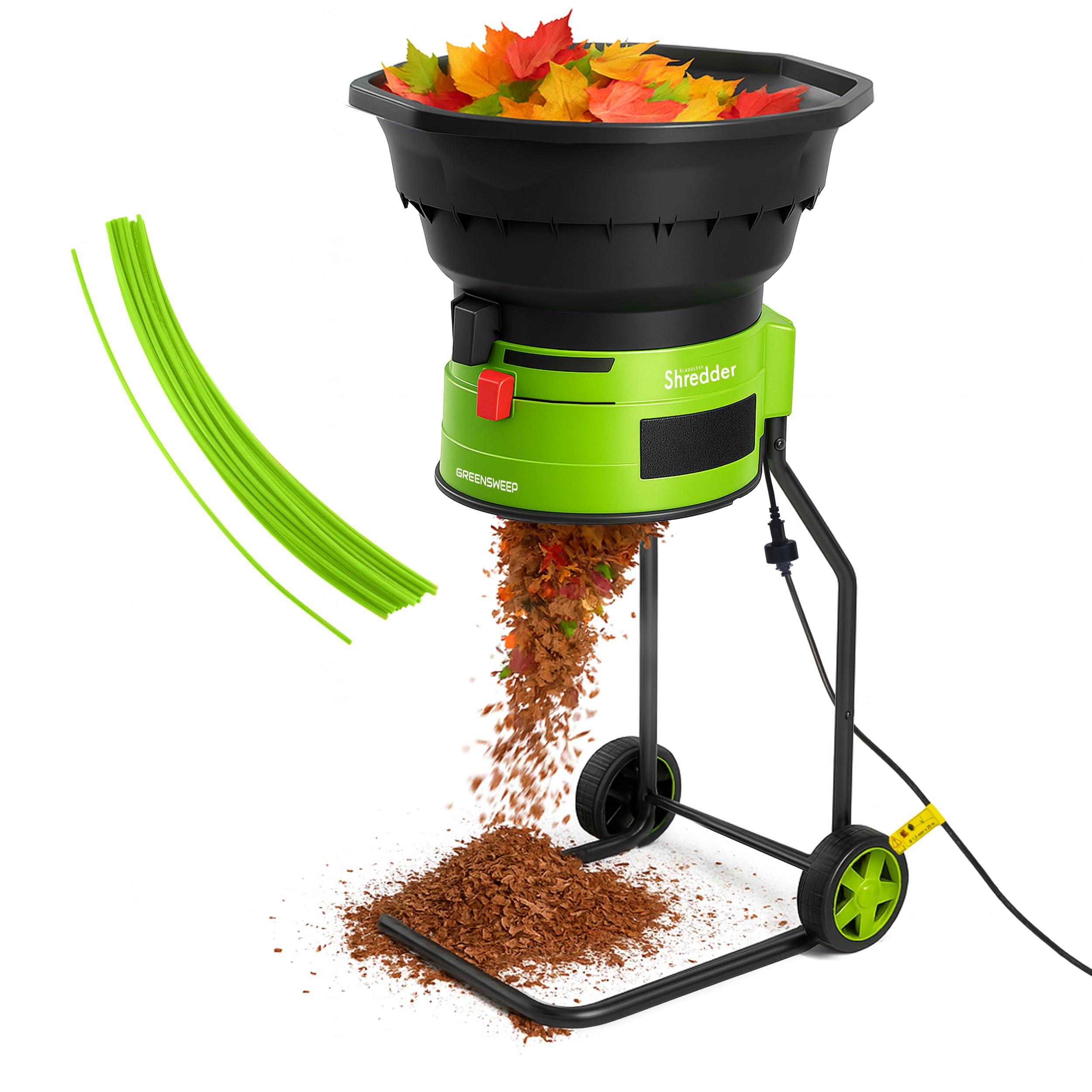 GreenSweep XL bladeless shredder front view shows safe, blade-free operation.