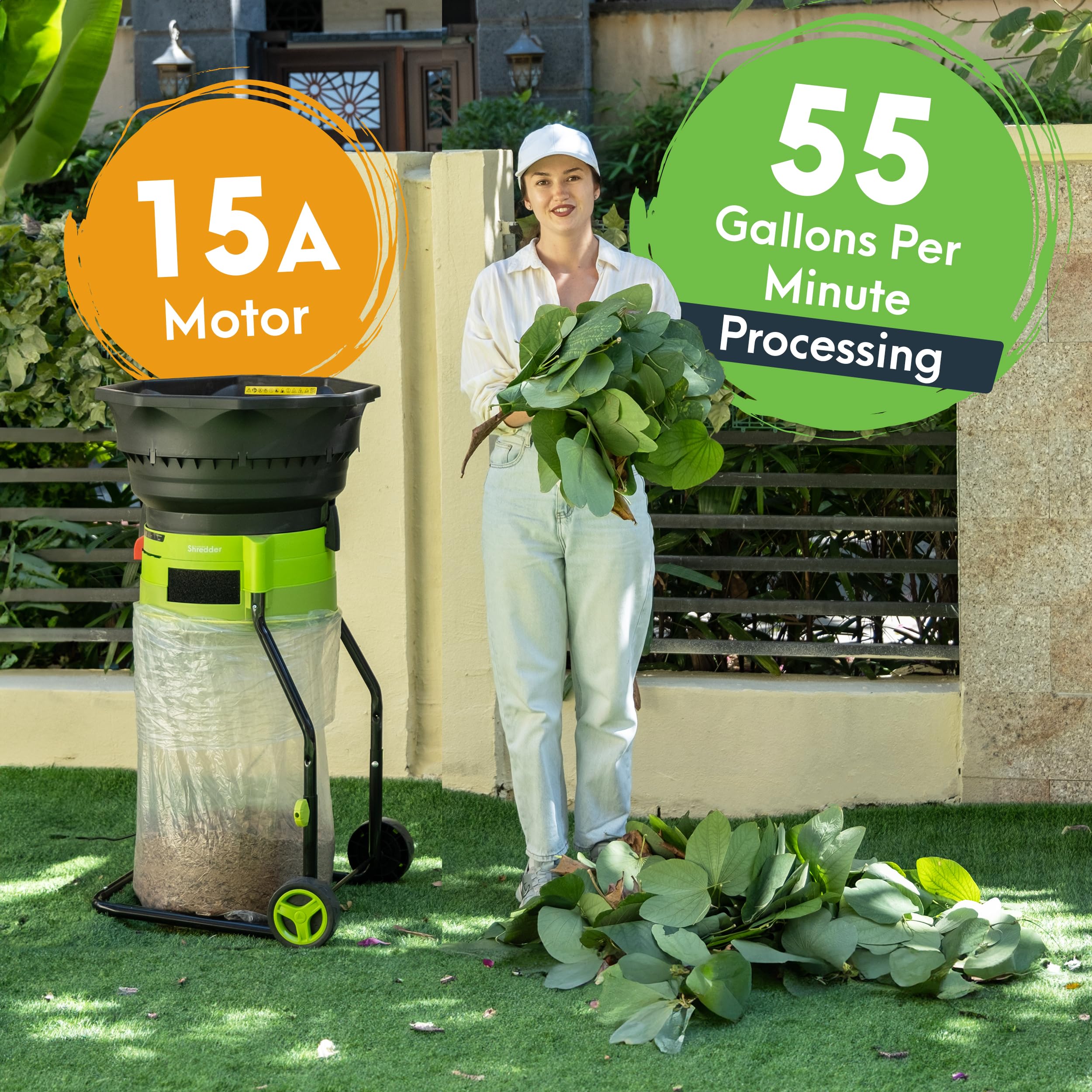 GreenSweep XL mulch output illustrates nutrient-rich mulch for beds and lawns.