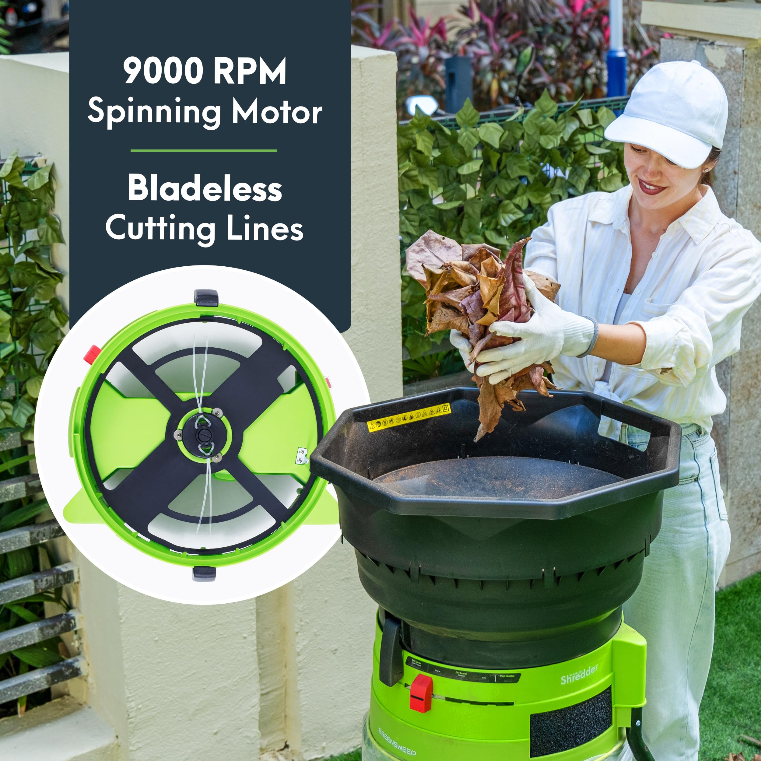 GreenSweep XL rolling wheels enable easy transport across the yard.