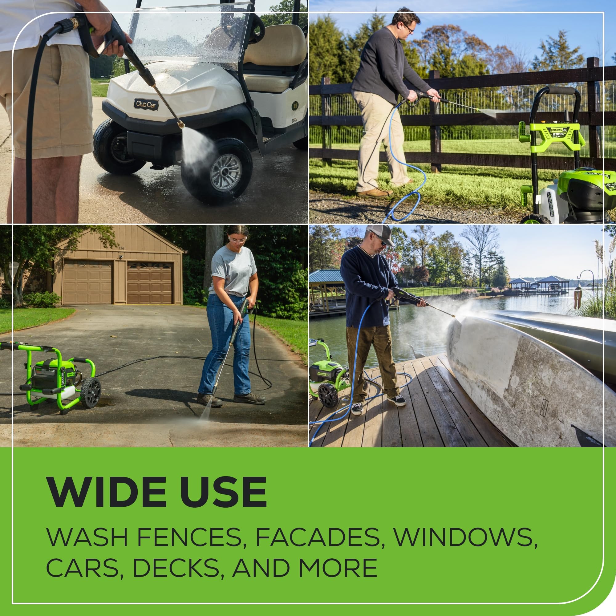Greenworks 4500 PSI capable spray gun ready for driveway cleaning.