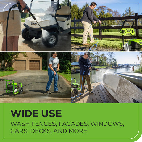 Greenworks 4500 PSI capable spray gun ready for driveway cleaning.