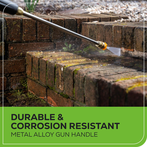 Greenworks spray gun with M22 x 14mm high-pressure connection.