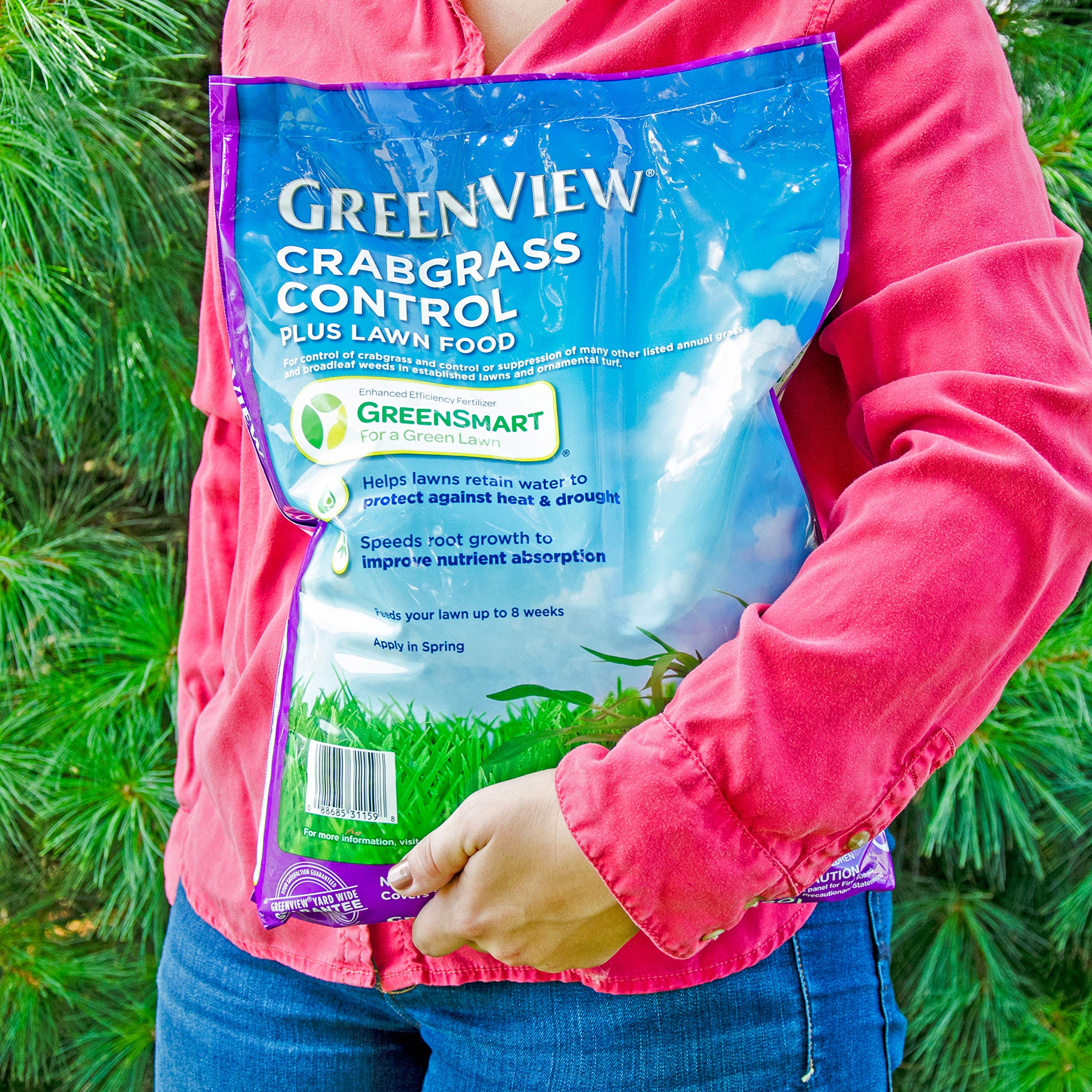 Shelf-ready GreenView Crabgrass Control Plus Lawn Food packaging ready to order