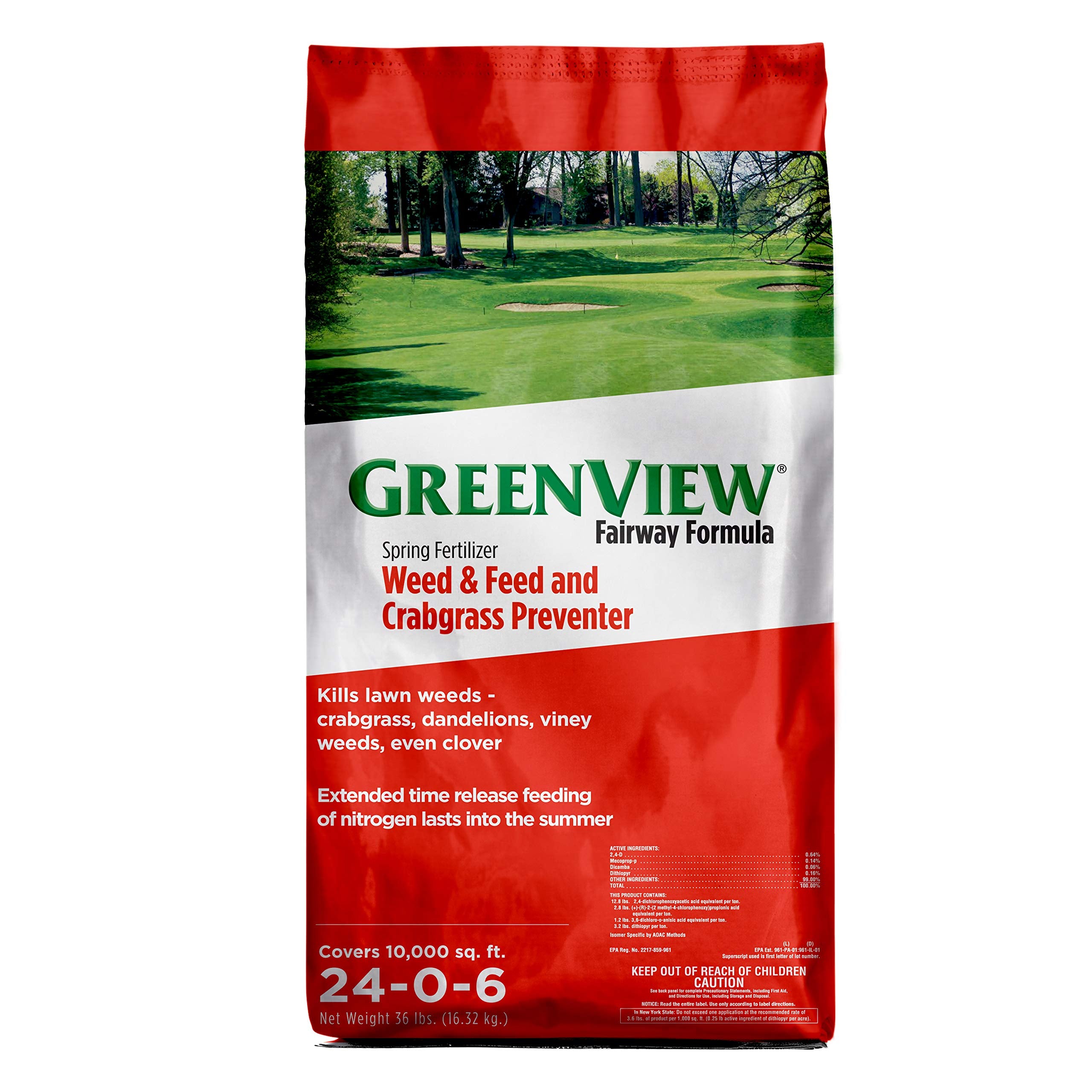 GreenView Fairway Formula bag ready for spring lawn feeding and weed prevention for 10,000 sq ft