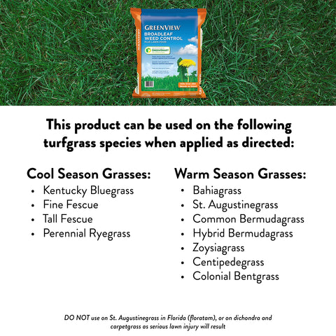 GreenView weed kill action targets dandelions and clover in a lawn