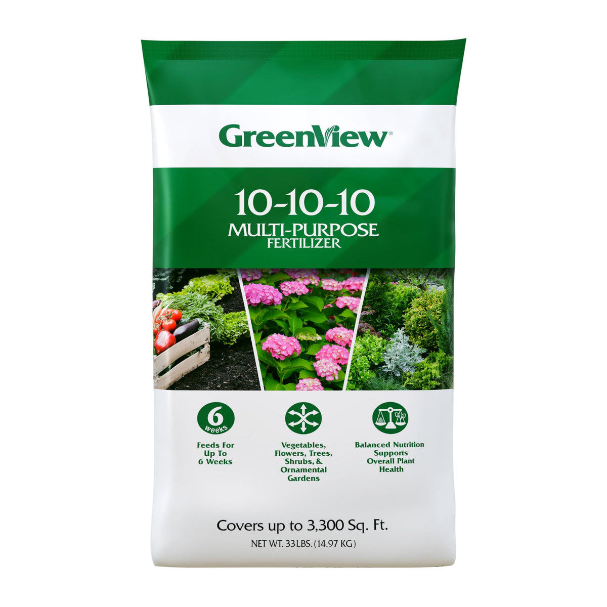 GreenView Multi-Purpose Fertilizer bag ready for yard feeding and strong yields