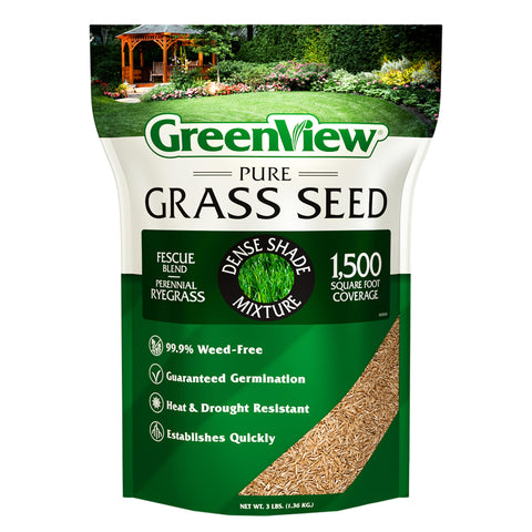 GreenView Pure Grass Seed Dense Shade Bag shows lush coverage in low light.