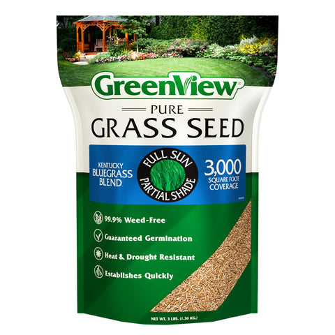 GreenView Pure Grass Seed Kentucky Bluegrass Blend bag front showing premium lawn seed product