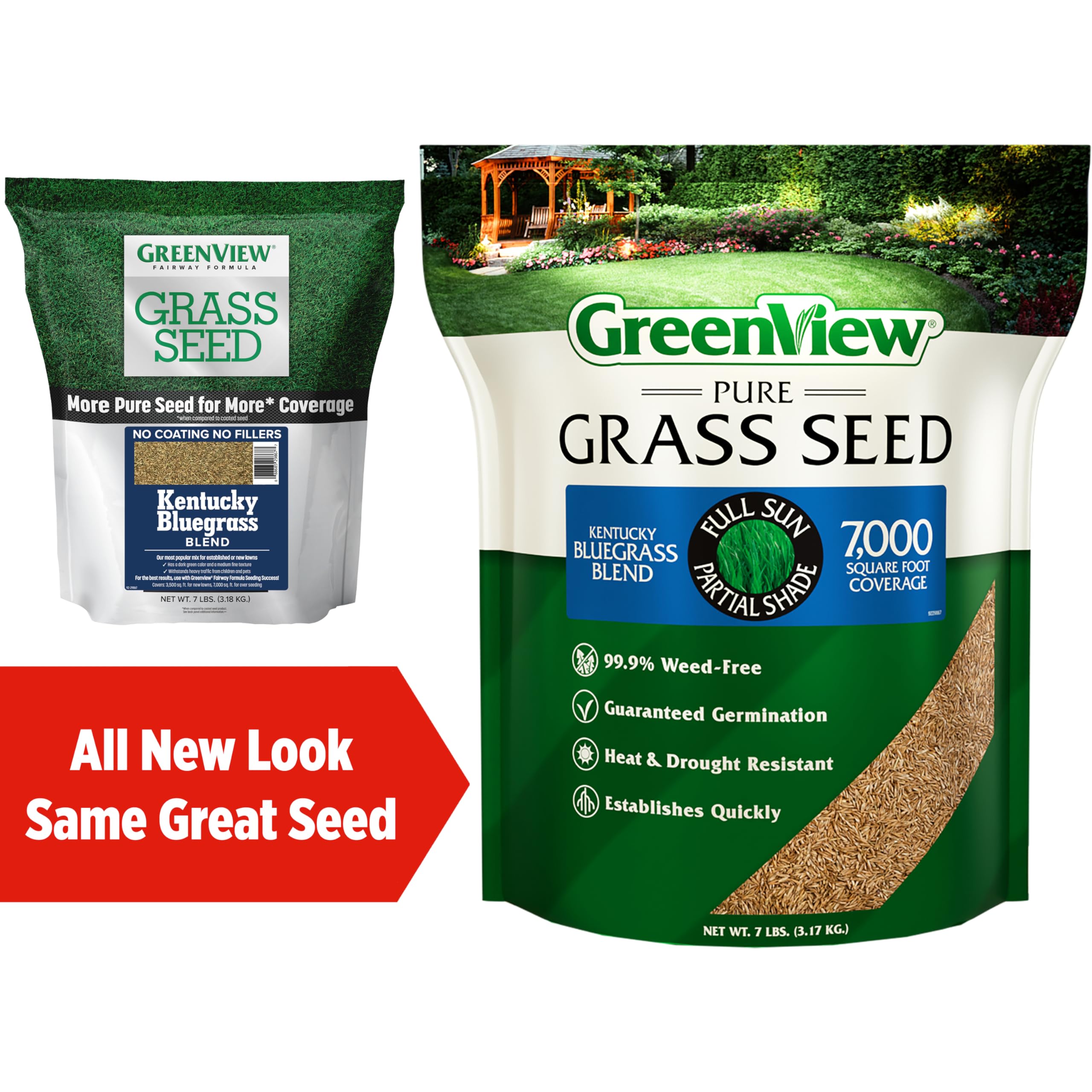 GreenView Pure Grass Seed Kentucky Bluegrass Blend provides drought tolerance for resilient lawns.