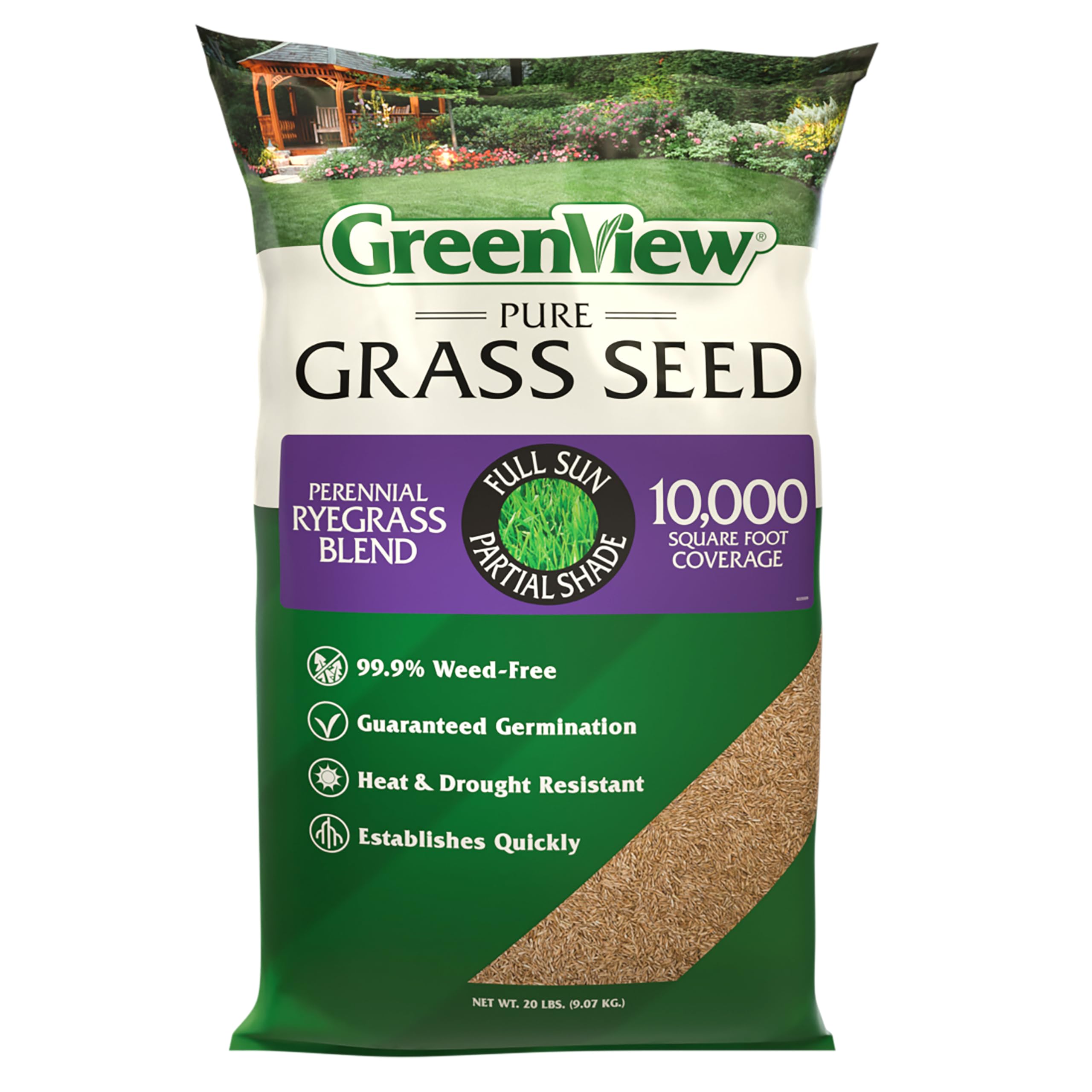 GreenView Pure Grass Seed Perennial Ryegrass Blend bag front for fast establishment of a lush lawn