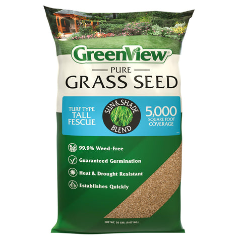 GreenView Pure Grass Seed tall fescue sun and shade blend for versatile lawns.