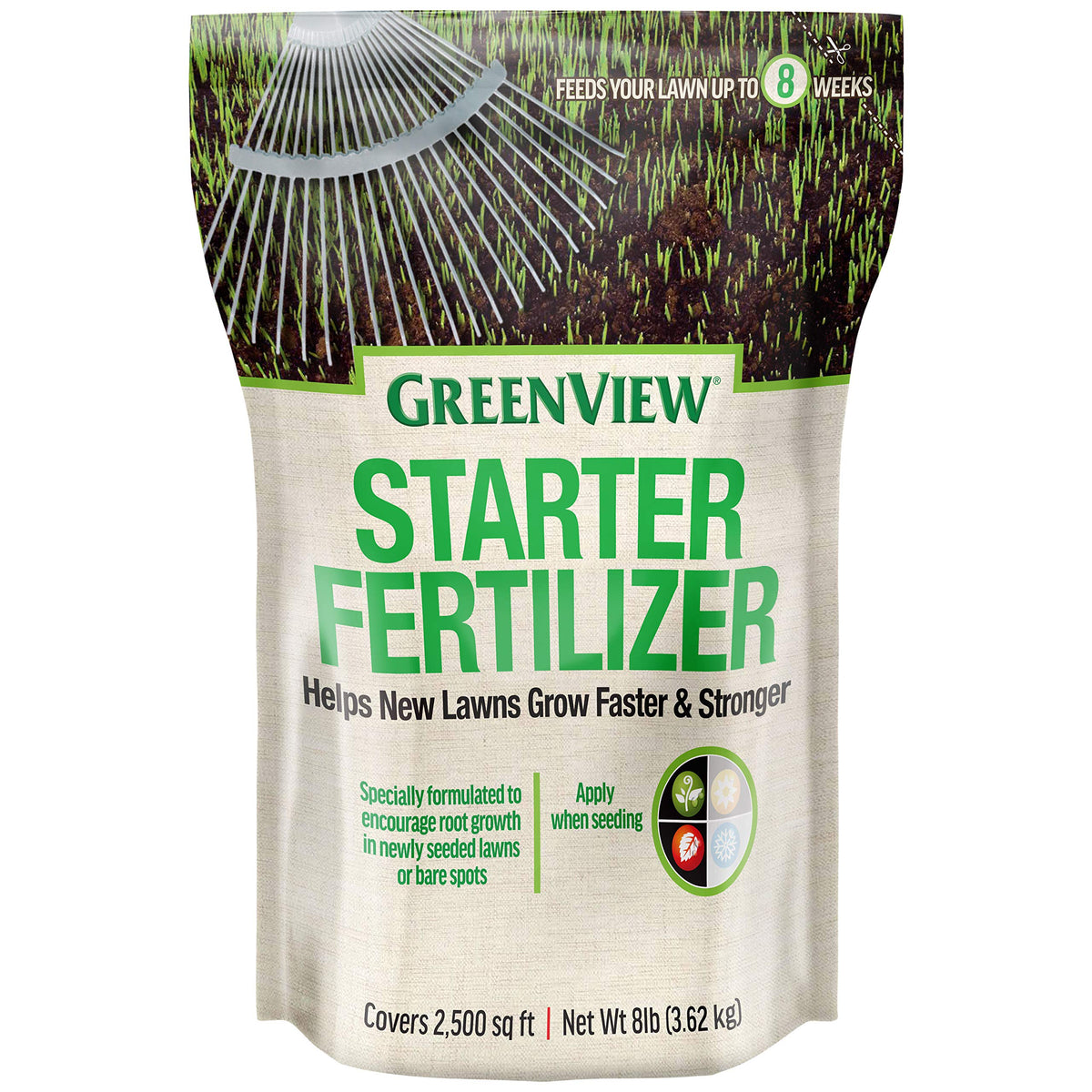 GreenView Starter Fertilizer bag front view for lawn establishment