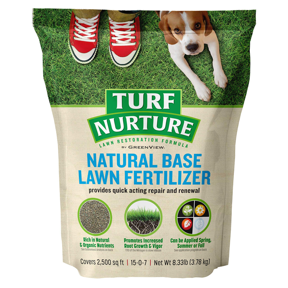 GreenView Turf Nurture bag front for easy, safe lawn care.