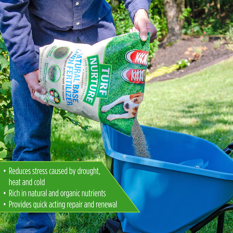 GreenView Turf Nurture granules close-up illustrating natural nutrients for root growth.