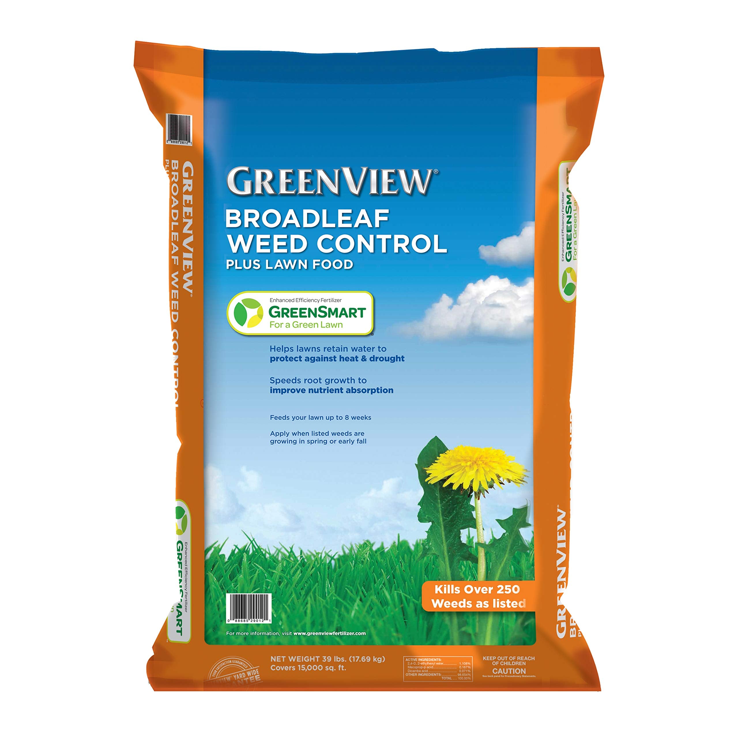 GreenView Weed and Feed bag front view ready for easy lawn treatment