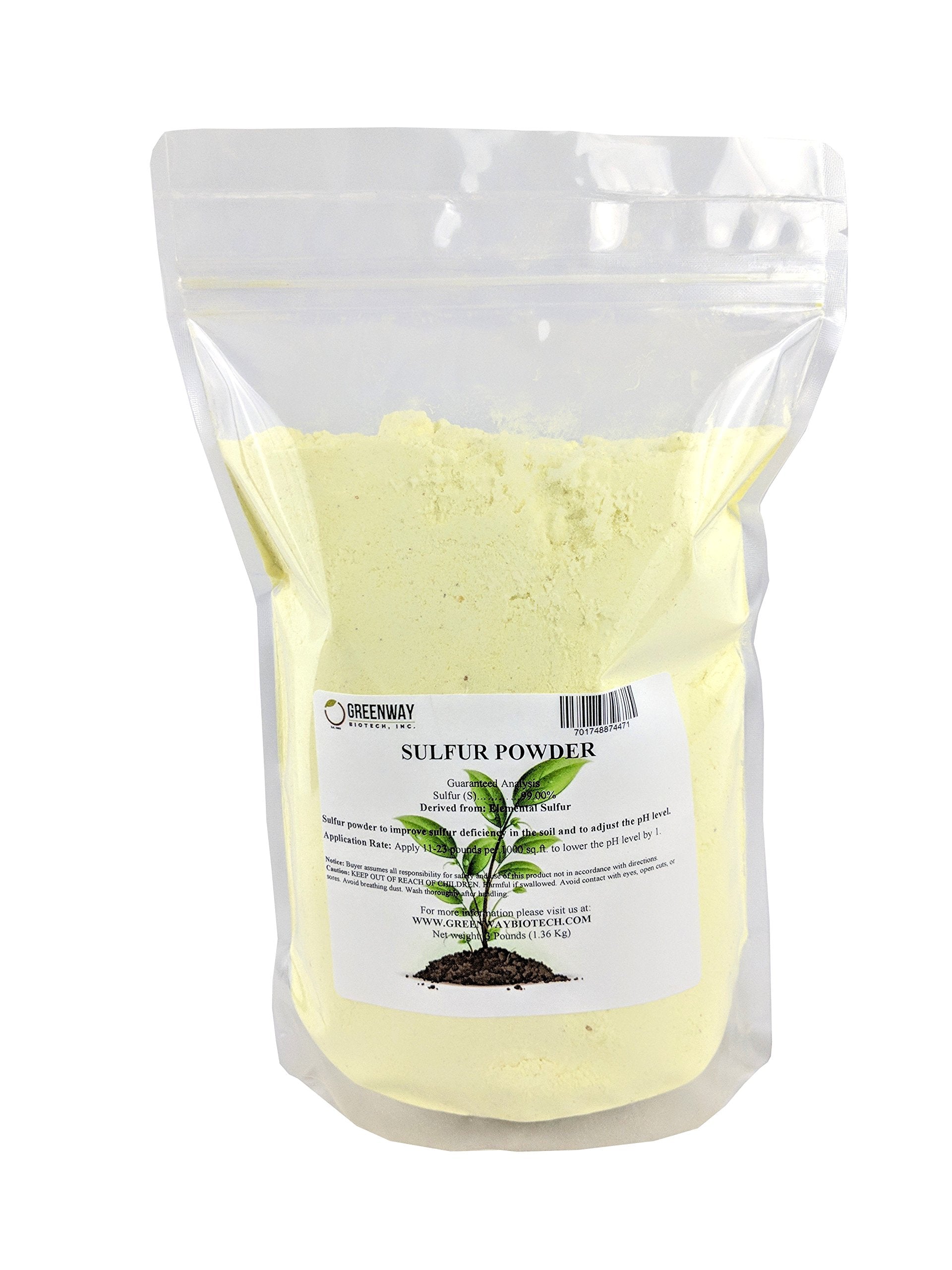 Greenway Biotech Organic Sulfur Powder on garden setup for healthier colors and nutrient uptake.