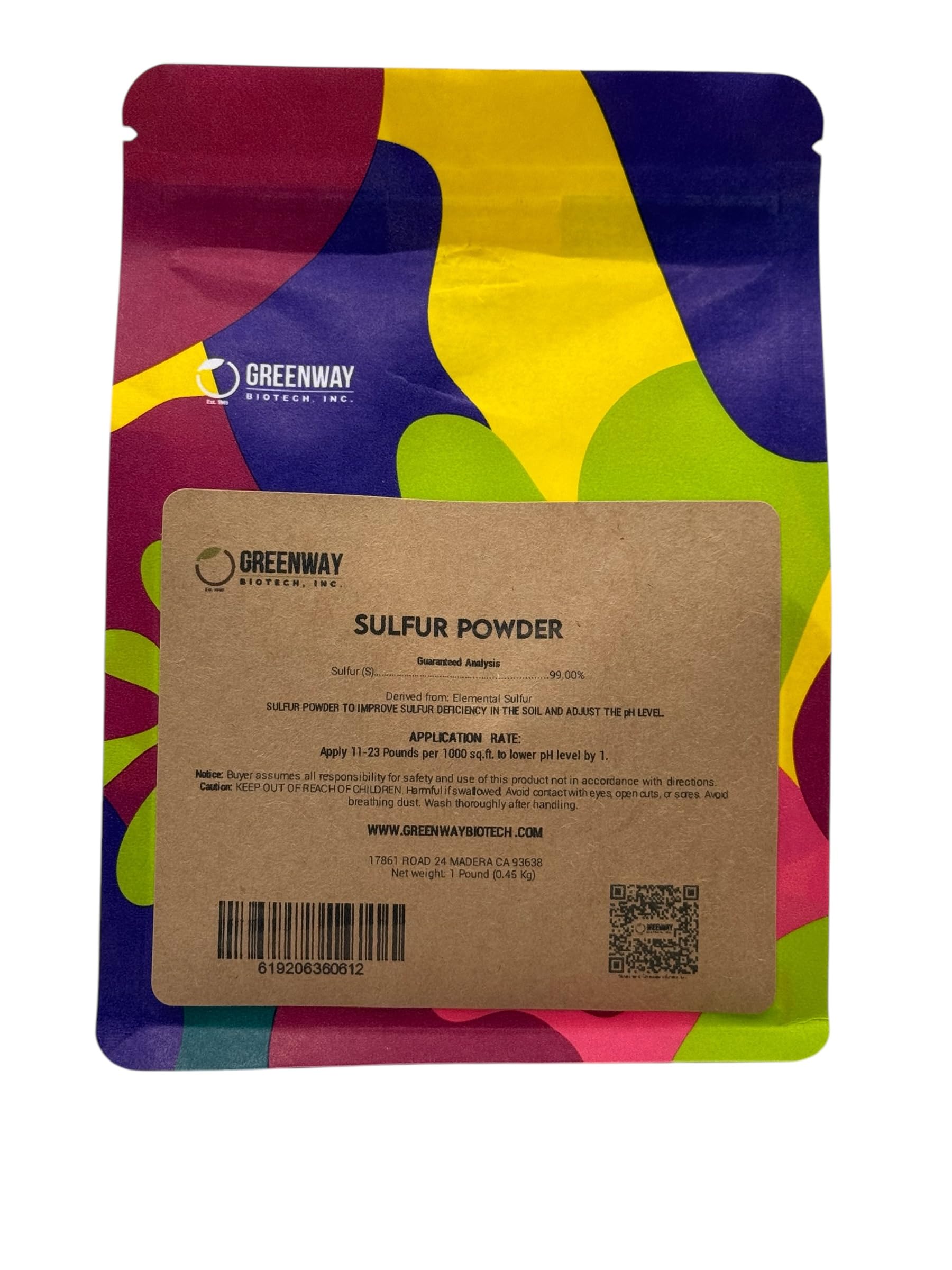 Greenway Biotech Organic Sulfur Powder pour action for soil enhancement and healthier plant growth.