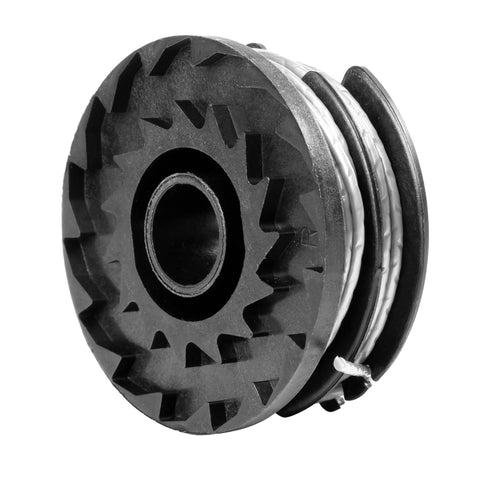 Three-pack of GreenWorks spools close-up showing durable line material