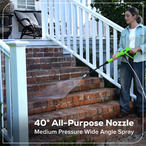 Greenworks 1.2 GPM flow boosts efficient cleaning of sidewalks