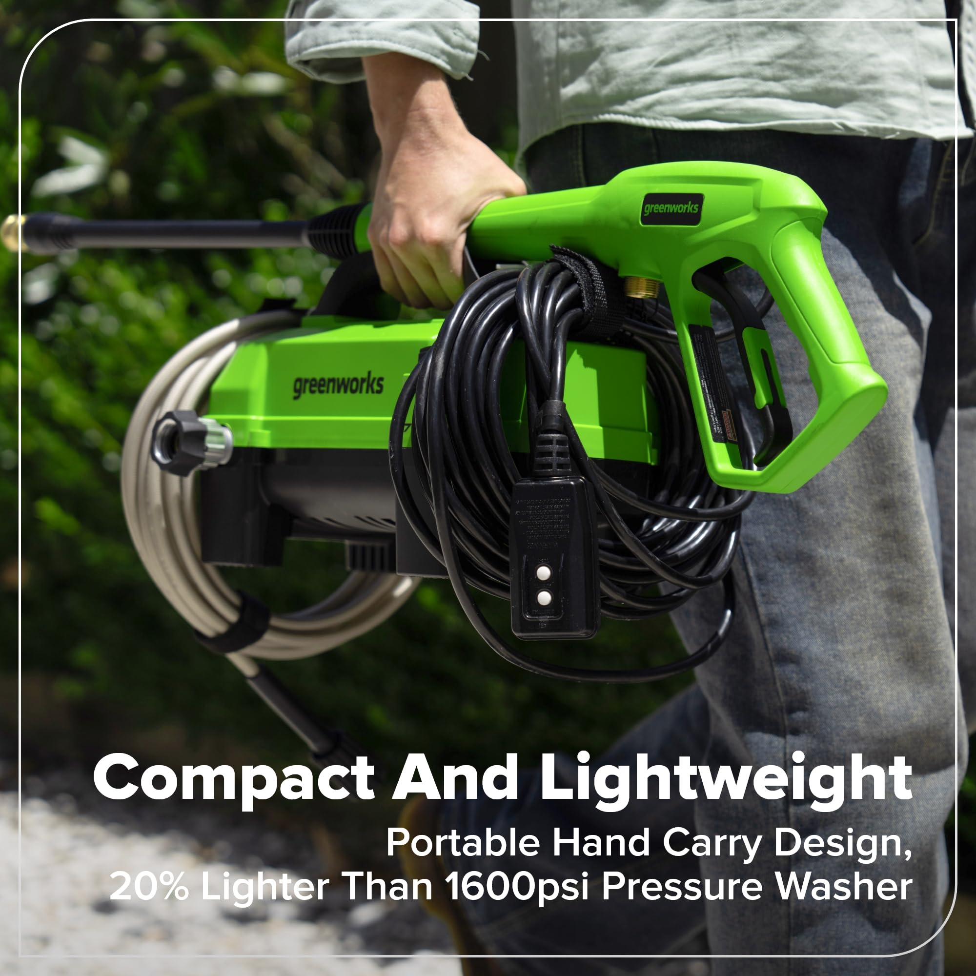Greenworks 1700 PSI powers vehicle wash without gas or fumes