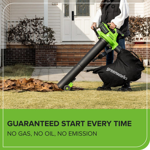 Greenworks 185 mph wind speed dial enables precise power control.